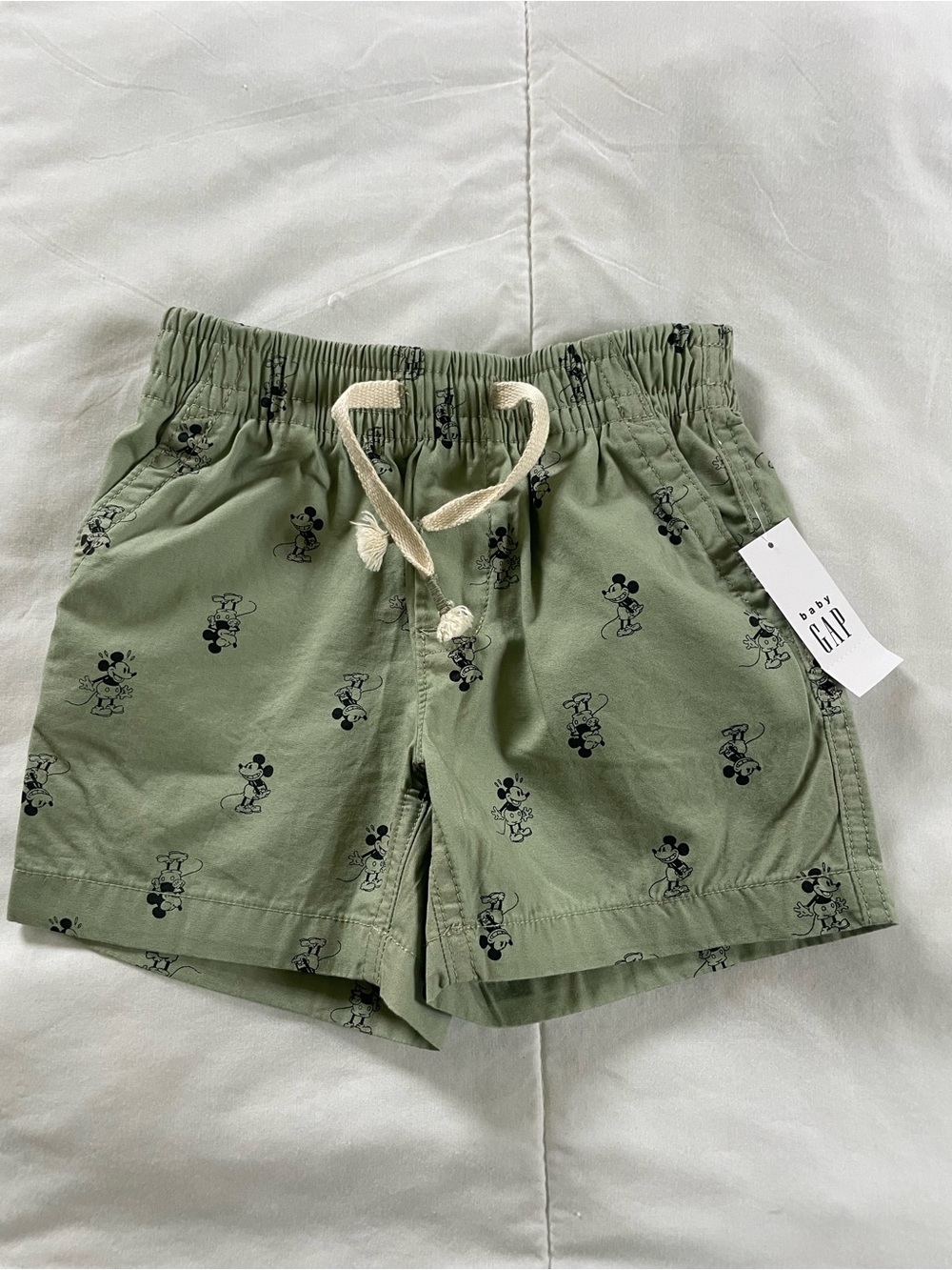 Baby GAP Green Mickey Print Drawstring Shorts